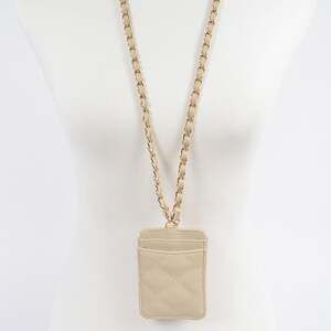 Quilted Faux Leather Designer Inspired Card Wallet with Removable Chain Lanyard